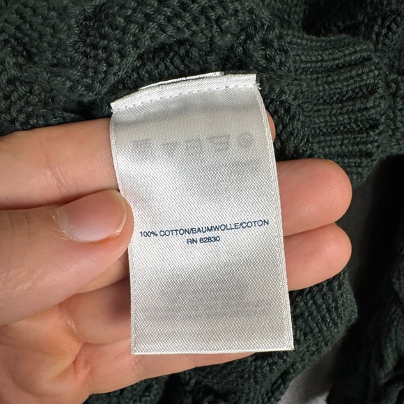 Lands End Sweater Kids L Green‎ Drifter Cable Knit Cotton Fisherman Preppy Warm - Picture 5 of 10